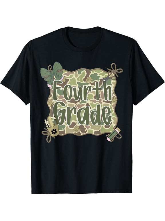 Preppy Back to School Old Camo Fourth Grade Adult T-shirt