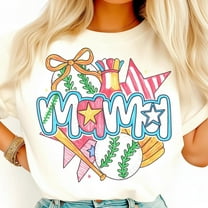 Preppy Baseball Mama Shirt, Patriotic Sports Mama Tee, Game Day Bat Ball Art, Colorful Baseball Mom Shirt