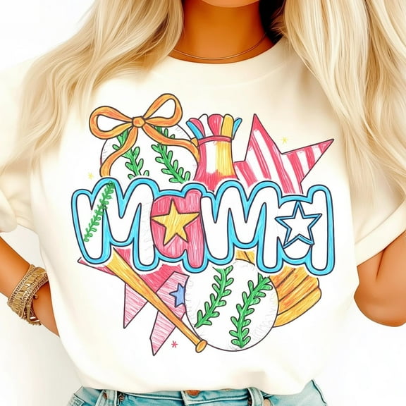 Preppy Baseball Mama Shirt, Patriotic Sports Mama Tee, Game Day Bat Ball Art, Colorful Baseball Mom Shirt