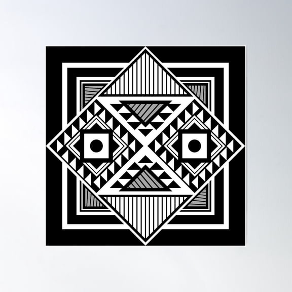 Preppy Black And White Triangle Square Abstract Aztec Tribal Pattern Poster Wall Art, Modern Wall Decor For Living Room Bedroom, 30x30 UNFRAMED