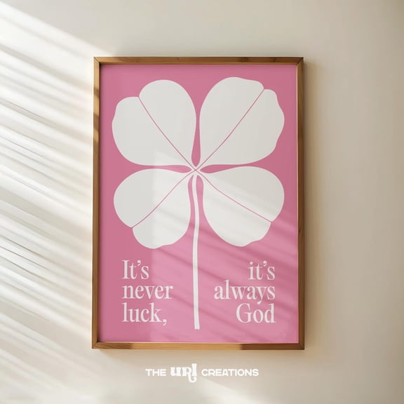 Preppy Christian Wall Art Pink, Four Leaf Clover Retro Bible Verse Poster, Y2K Aesthetic Dorm Decor, Trendy Scripture Wall Art Print Wall Art, Modern Wall Decor, 16x24 UNFRAMED