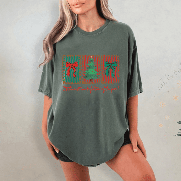 Preppy Christmas Comfort Color Shirt, Retro It's the most wonderful time of the year Comfort Color Shirt Coquette