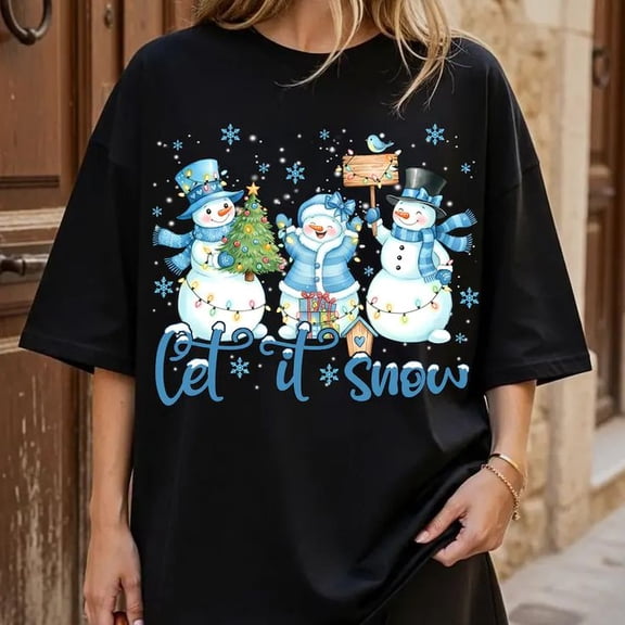 Preppy Christmas Snowman T-shirt, Sizes S-5XL