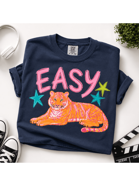 Preppy Coastal Comfort Colors Shirt, Easy Painterly Tiger Tee, Cute Watercolor Summer Vacation Gift for Women, Trendy Tiger Lover, Unisex