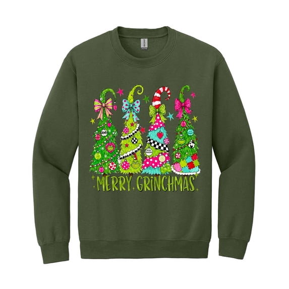 Preppy Coquette Christmas Tree Sweatshirt, Green Bow Retro Holiday Shirt