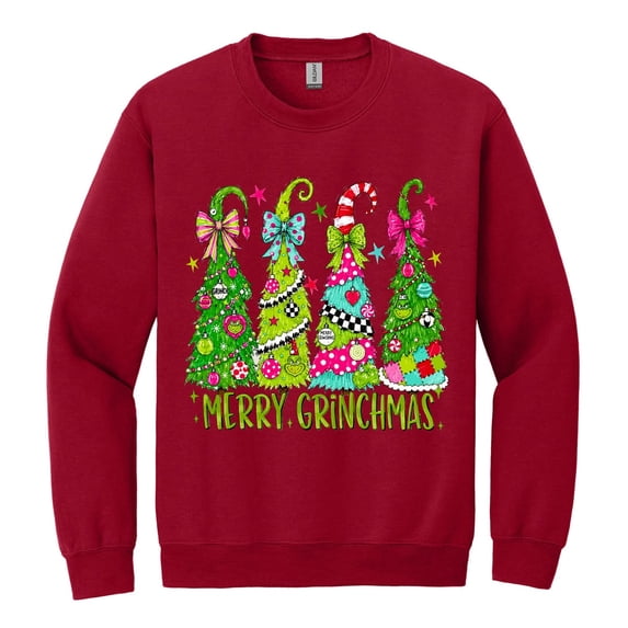 Preppy Coquette Christmas Tree Sweatshirt, Green Bow Retro Holiday Shirt