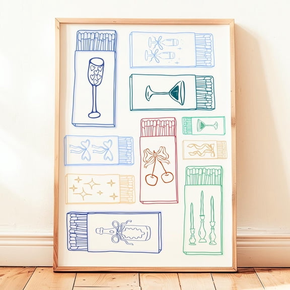 Preppy Dorm Room Poster For Girls, Matchbox, Minimalist Bar Cart Art, Trendy Apartment For Her, Stretched Canvas Size 8x12