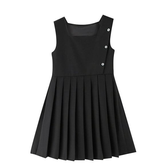 Preppy Dresses for Girls Back to School Uniform Pleated Jumper Dress Sleeveless Casual Girl's Fashion, Black, 3-5 Years