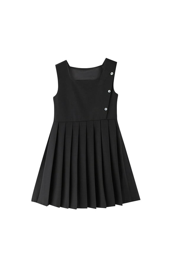 Preppy Dresses for Girls Back to School Uniform Pleated Jumper Dress Sleeveless Casual Girl's Fashion, Black, 5-6 Years