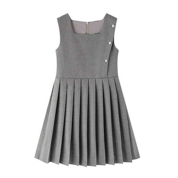 Preppy Dresses for Girls Back to School Uniform Pleated Jumper Dress Sleeveless Casual Girl's Fashion, Gray, 7-8 Years