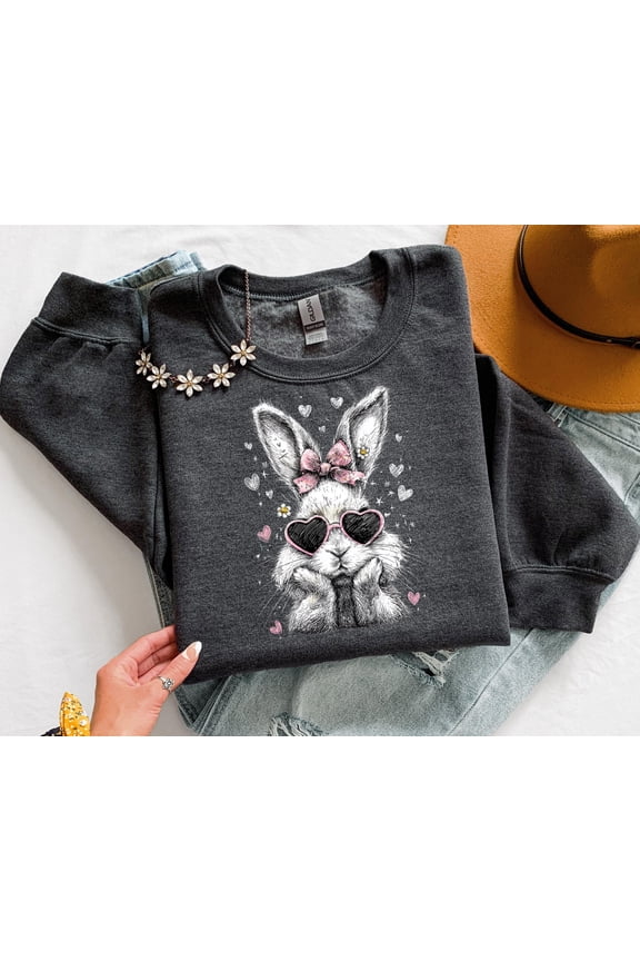 Preppy Easter Bunny Sweatshirt, Retro Easter Women Sweater, Preppy Coquette Spring Easter Rabbit Sweat