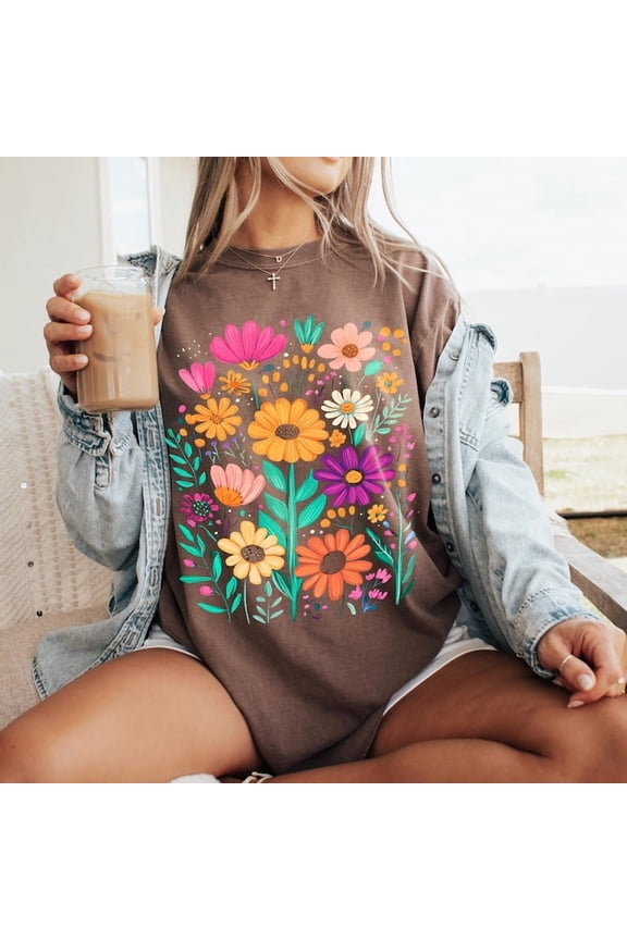 Preppy Floral Brushstroke Shirt, Boho Floral Shirt, Floral Mama Shirt, Summer Vibes Shirt, Spring Flowers Shirt, Wildflower Shirt, Boho Summer Shirt