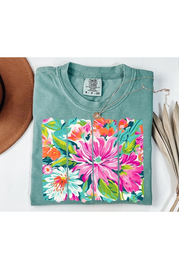 Preppy Floral Brushstroke T-shirt, Boho Floral Shirt, Floral Mama Shirt, Summer Vibes Shirt, Spring Flowers Shirt, Wildflower Shirt, Boho Summer Shirt TH280526
