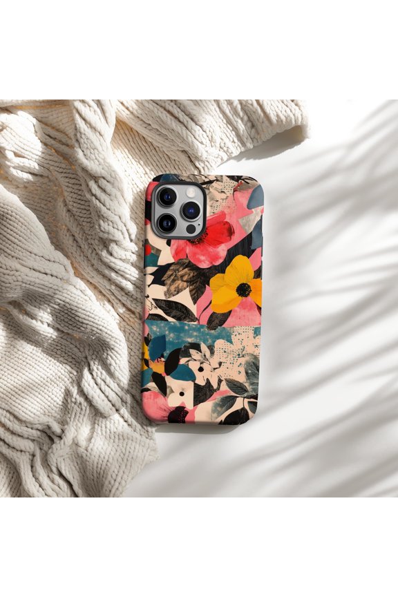 Preppy Floral Collage Phone Case Fits iPhone Samsung Pixel Slim Hard Shell Scrapbook Aesthetic Summer Gift