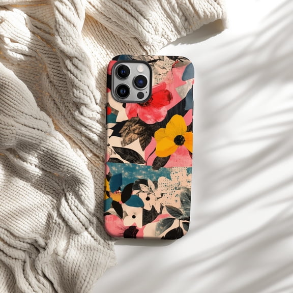 Preppy Floral Collage Phone Case Fits iPhone Samsung Pixel Slim Hard Shell Scrapbook Aesthetic Summer Gift