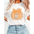 thumbnail image 1 of Preppy Floral Fall Lace Pumpkin Print T-shirts Women's Coquette Autumn Ditsy Graphic Tees Short Sleeve Casual Tops for Daily Outfits Cotton Shirts White,M, 1 of 5