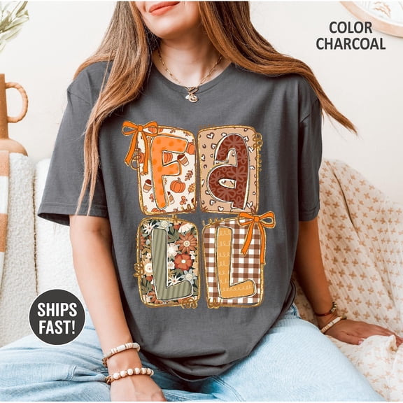 Preppy Floral Fall T-shirt, Trendy Fall Coquette Tshirt, Faux Glitter Tee, Girly Fall Shirt, Autumn Shirt, Brushstroke Hand Drawn Shirt Tshirt All Size S-5XL