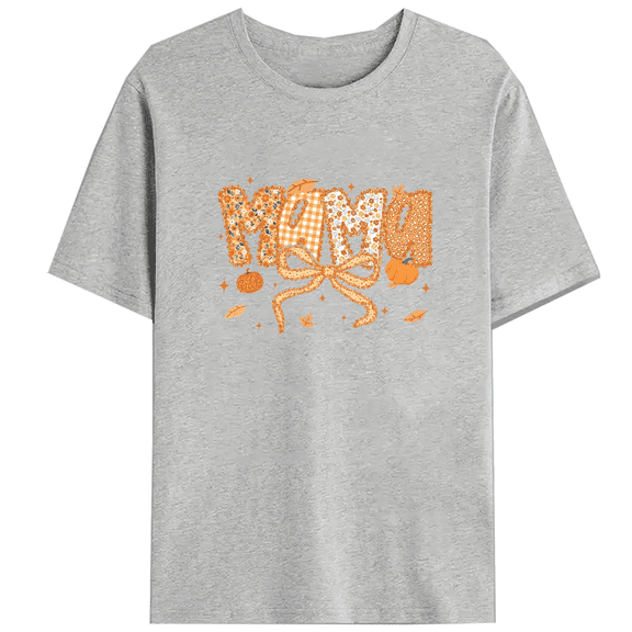 Preppy Floral Mama Print T-shirts Coquette Fall Pumpkin Graphic Tees Short Sleeve Casual Tops Cotton Shirts for Daily Outfits Thanksgiving Gift Gray,2XL