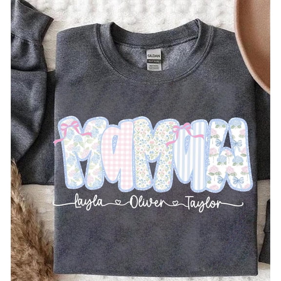 Preppy Floral Mamaw Meme Nanni Sweatshirt, Grandmillennial Floral Sweatshirt, Coquette Bow Sweatshirt, Mamaw Floral Shirt, Mama with Kids' Names Shirt