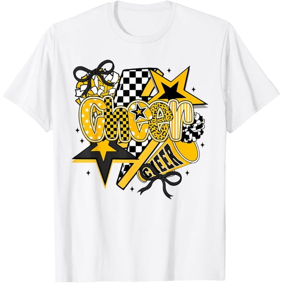 Preppy Game Day Cheer Mom Cheerleader Go Cheer Gold Black T-Shirt Shirts