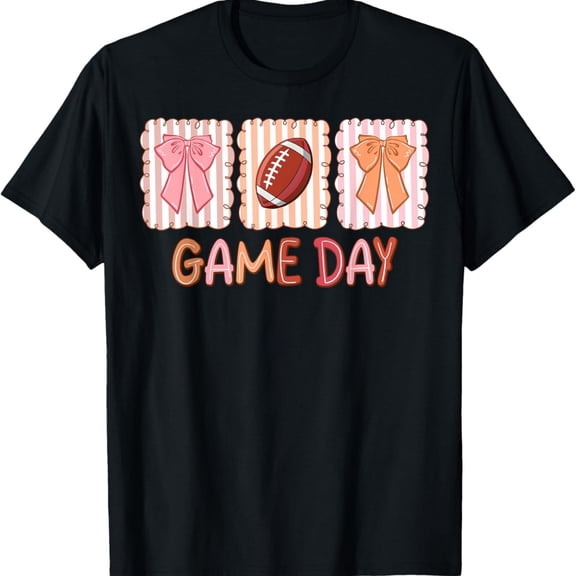 Preppy Game Day Football Coquette Bow Football Wo Girls T-Shirt