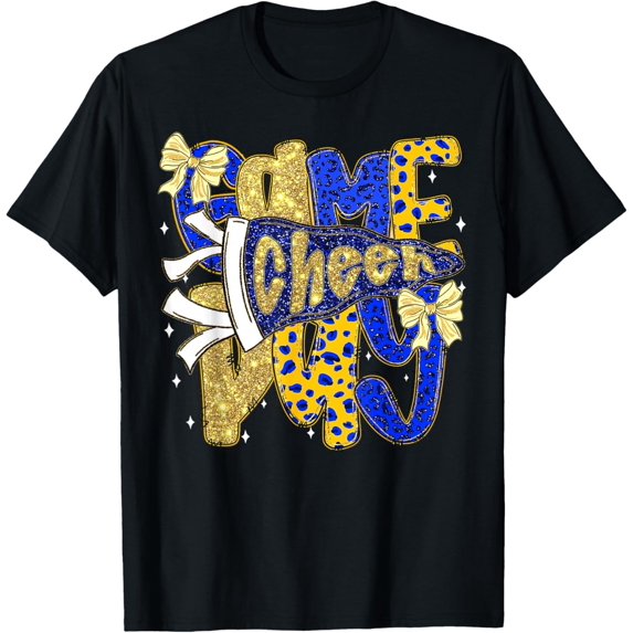 Preppy Game Day Football Mom Pennant Flag Cheer Blue & Gold T-Shirt tee