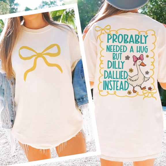 Preppy Goose Shirt, Probably Needed a Hug Funny Goose Tee, Coquette Hand Drawn Graphic Shirt, Trendy Cute Animal Shirt for Women and Teens