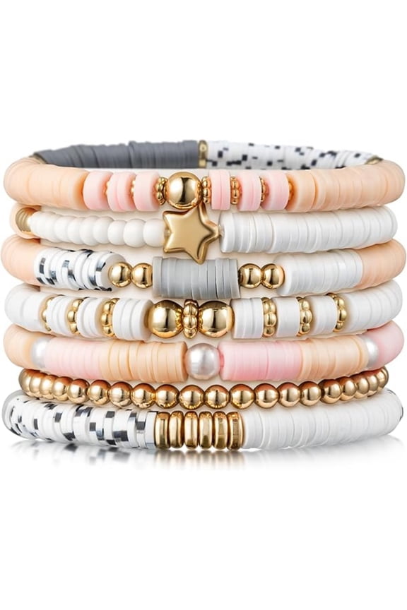 Preppy Heishi Bracelets Brown Beaded Bracelet Birthday New Year Gift,7pcs