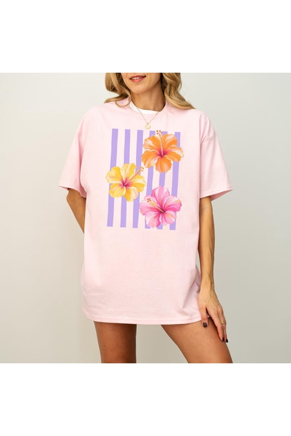 Preppy Hibiscus Shirt Tropical Summer Beach T-shirt