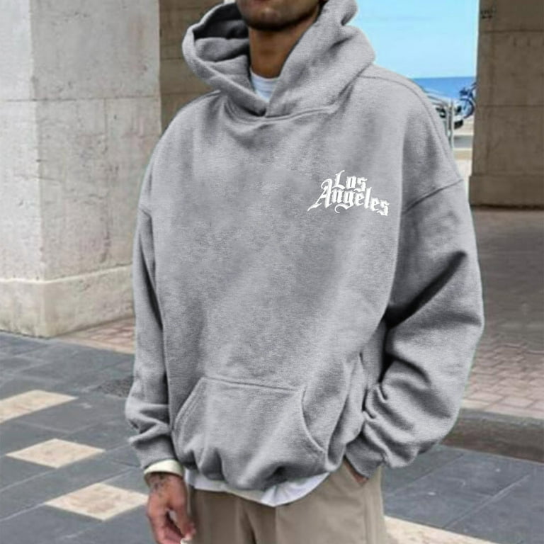 Preppy Hoodies Cotton Hoodies for Men Thin Hoodie Hoodie Men Oversized Hoodie Comfrt Hooded Sweatshirt Men Mens Autumn And Winter Back Letter Printing Letter Oversize Loose Plus Grey L Walmart