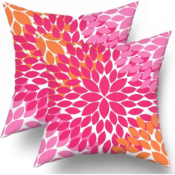 Preppy Hot Pink Orange Pillow Covers 18X18 Inches Dahlia Floral Geometric Decorative Pillowcase Set of 2 Aesthetic Square Throw Pillow Case Home Decor for Dorm College Girls Sofa Bedroom Couch