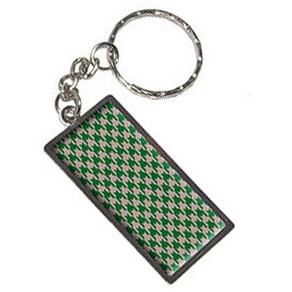 Preppy Houndstooth Green Gray Keychain Key Chain Ring
