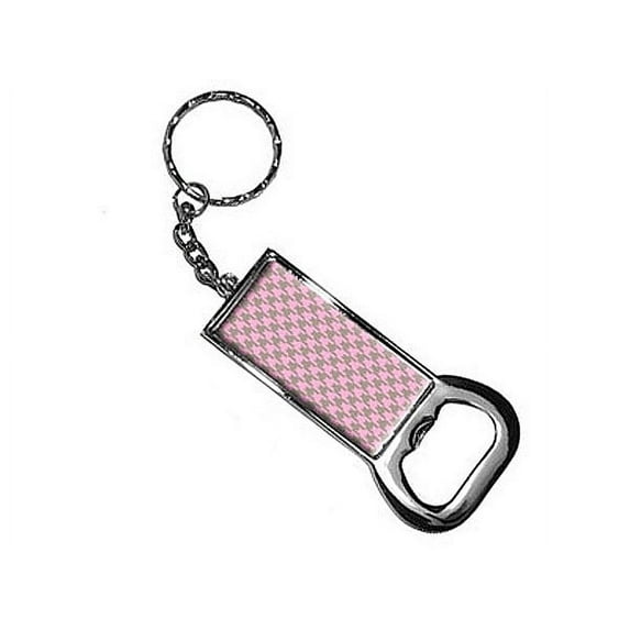 Preppy Houndstooth Pink Gray Bottle Opener Keychain