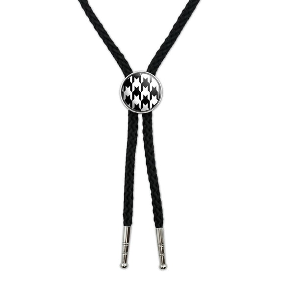 Preppy Houndstooth White Black Southwestern Bolo Tie