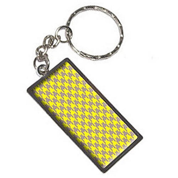 Preppy Houndstooth Yellow Gray Keychain Key Chain Ring
