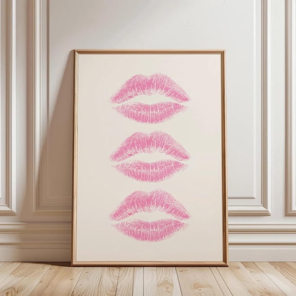 Preppy Kiss Poster, Vintage Love Letter, Pink Wall Art, Pink Poster, Bedroom Wall Decor, College Dorm Poster, Retro Lips Poster, Unframed Paper Print