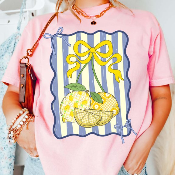 Preppy Lemon Coquette Bow Shirt, Summer Shirt, Mama Lemon Shirt, Lemonade Retro Summer Shirt, Girly Summer Shirt Trendy Lemon Shirt Unisex S-5XL Hot Trending Shirt, Vintage Birthday Gift