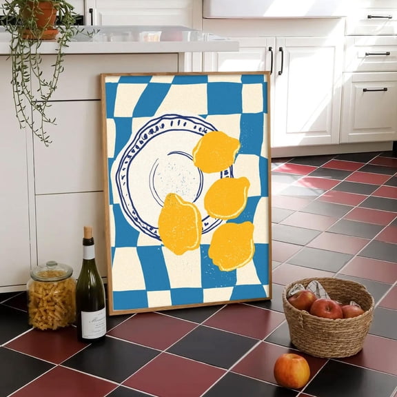 Preppy Lemon Kitchen Art Print, Yellow Fruit Wall Decor, Fruits Kitchen Decor Contemporary Citrus, Modern Kitchen UNFRAMED PAPER POSTER, Home Decor, Vintage Gift, Living Room Dercor