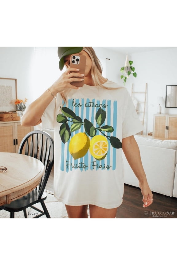 Preppy Lemon Shirt, Vintage Cottagecore Citrus Tee, French Summer T-Shirt, Gift Shirt, Cute Beach Vacation Graphic Tee