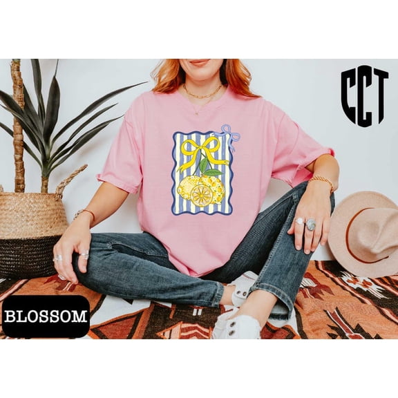 Preppy Lemon T-shirt, Retro Fancy Lemon Coquette Bow Tee, Cottagecore French Tee Shirt, Summer Tee Shirt, Summer Vacation Shirt, Beach Shirt TSHIRT All Size S-5XL