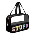 thumbnail image 1 of Preppy Letter Patch and Nylon Transparent Cosmetic Bag with Handle Zippered Large Toiletry Organizer Storage for Women Girls Travel, 1 of 8