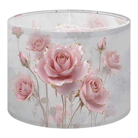Preppy Linen Drum Lampshades Modern Pink Gold Roses Flower Grey Marble Woman Room Pink 13"x13"x10" Light Shade for Table Lamps Floor Lamp Shades Lampshade Replacement Assembly Required