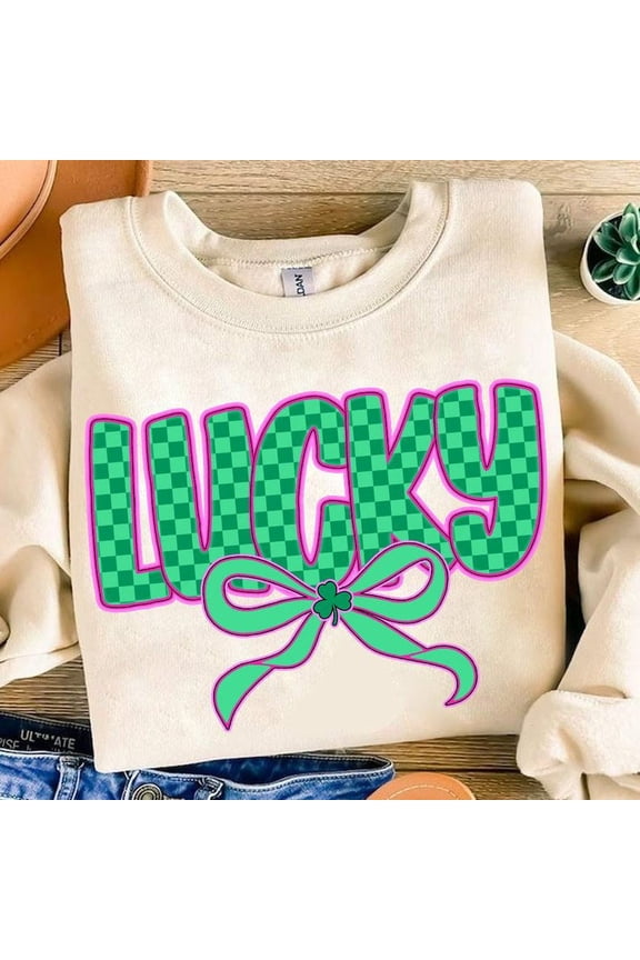 Preppy Lucky St. Patrick’s Day Sweater, Checkered Coquette Shamrock St. Patty Retro Sweatshirt