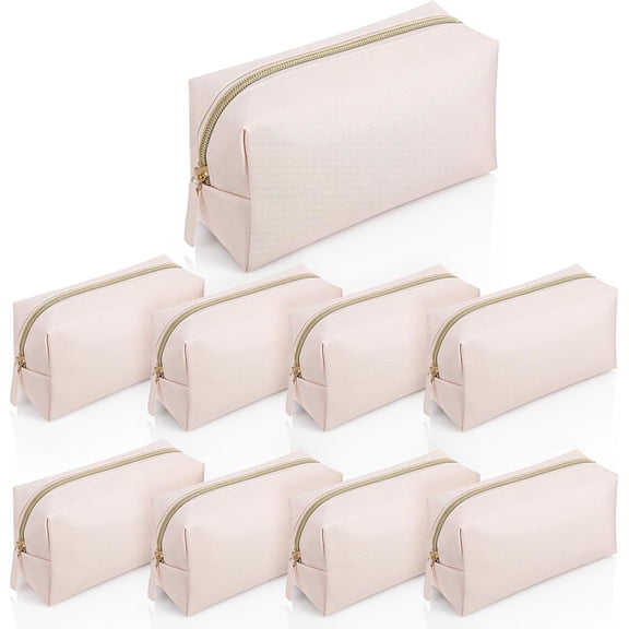 Preppy Makeup Bag Bulk, PU Leather Waterproof Cosmetic Pouches with Zipper Versatile Toiletry Bags Portable Travel Organizers for Party Wedding Daily Storage (Beige)