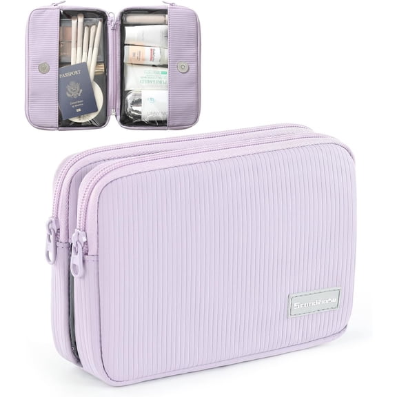 Preppy Makeup Bag, Rectangle Double Detachable Organizer, Clear Side Panel Portable Travel Pouches for In-Flight Essentials, Beauty & Tech Accessories, for Women