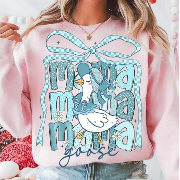 Preppy Mama Goose Sweatshirt, Floral Leopard Checkered Mama Top, Cute Goose Lover Shirt, Girly Mother’s Day Gift, Trendy Pullover