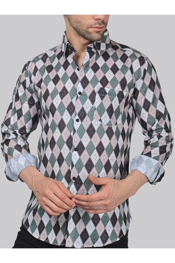 Preppy Men's Printed Full Sleeve Casual Linen Shirt