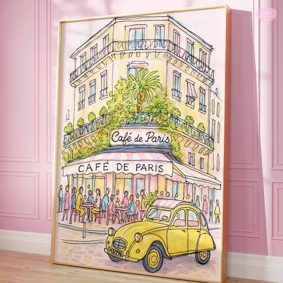 Preppy Paris Cafe Wall Art Print, Unframed Paper Poster 8x10in