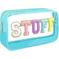 thumbnail image 1 of Preppy Patch STUFF Makeup Bag Chenille Letter Cosmetic Bag for Women, Transparent PVC Zipper Patch Bags Organizer Waterproof Portable Travel Makeup Bag for Women Girls Teens (Blue), 1 of 7
