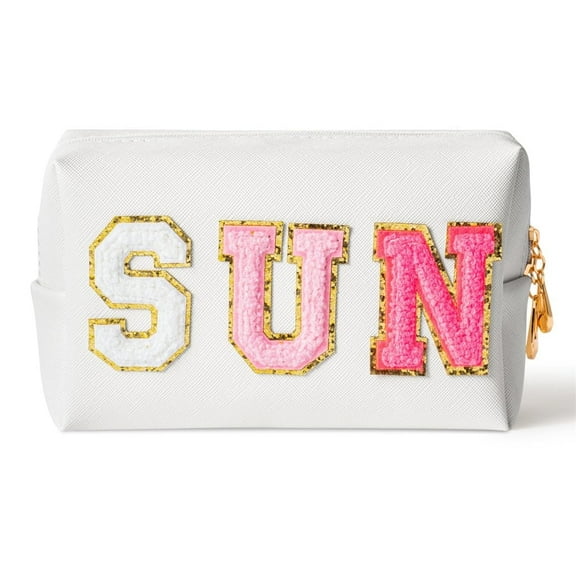 Preppy Patch Small Toiletry Bag Sunscream PU Leather Portable Makeup Cosmetic Bag